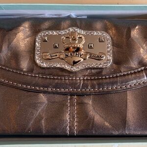Kathy Van Zeeland Brown Vinyl Rhinestone Convertible Clutch Purse New in Box